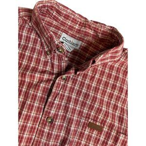 Carhartt Mens Large‎ Short Sleeve Button Down Red Plaid Shirt